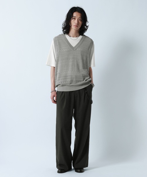RAGEBLUE(レイジブルー)の「Lace Knitting Knit Ensemble Vest/透かし編みニットベスト【Tシャツ付き】(ベスト・メンズ・グレー/ブラック・MEDIUM/LARGE)」の12枚目の写真