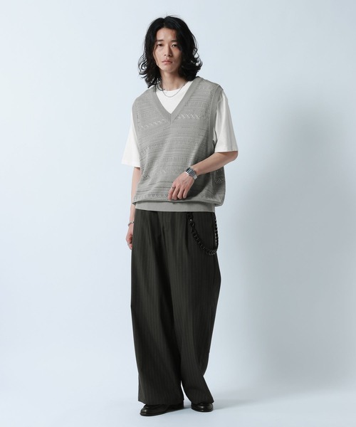 RAGEBLUE(レイジブルー)の「Lace Knitting Knit Ensemble Vest/透かし編みニットベスト【Tシャツ付き】(ベスト・メンズ・グレー/ブラック・MEDIUM/LARGE)」の13枚目の写真