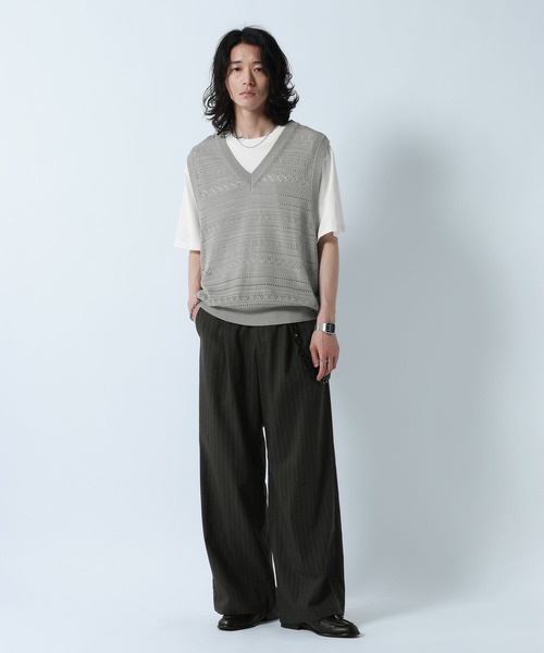 RAGEBLUE(レイジブルー)の「Lace Knitting Knit Ensemble Vest/透かし編みニットベスト【Tシャツ付き】(ベスト・メンズ・グレー/ブラック・MEDIUM/LARGE)」の14枚目の写真