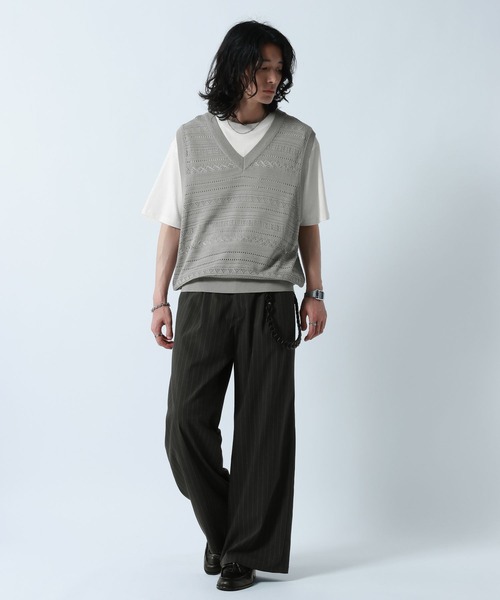 RAGEBLUE(レイジブルー)の「Lace Knitting Knit Ensemble Vest/透かし編みニットベスト【Tシャツ付き】(ベスト・メンズ・グレー/ブラック・MEDIUM/LARGE)」の15枚目の写真