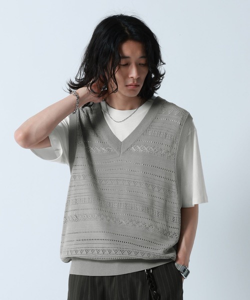 RAGEBLUE(レイジブルー)の「Lace Knitting Knit Ensemble Vest/透かし編みニットベスト【Tシャツ付き】(ベスト・メンズ・グレー/ブラック・MEDIUM/LARGE)」の17枚目の写真