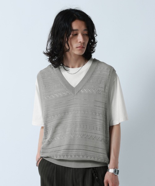 RAGEBLUE(レイジブルー)の「Lace Knitting Knit Ensemble Vest/透かし編みニットベスト【Tシャツ付き】(ベスト・メンズ・グレー/ブラック・MEDIUM/LARGE)」の18枚目の写真