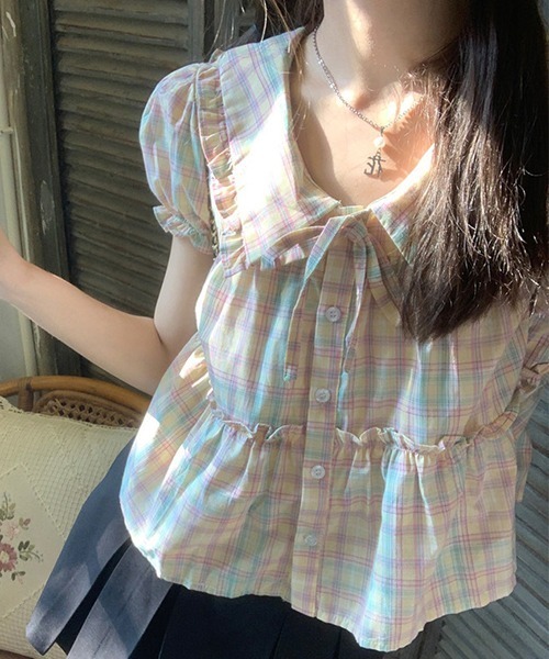 gossip!ロサンゼルス(ゴシップロサンゼルス)の「YUGA パステルチェックのフリルブラウス(シャツ/ブラウス・レディース・ピンク・L/M)」の16枚目の写真