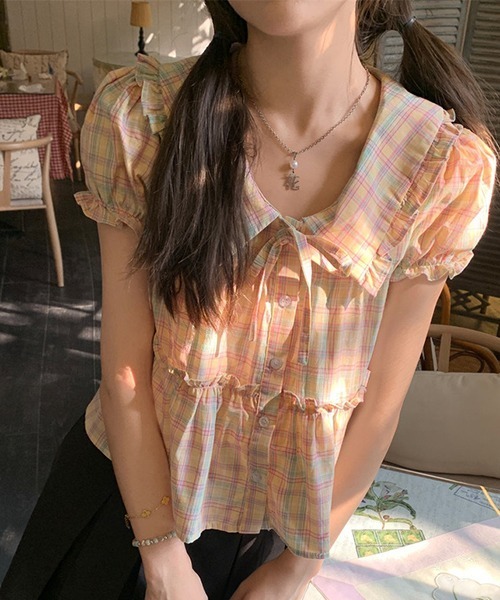 gossip!ロサンゼルス(ゴシップロサンゼルス)の「YUGA パステルチェックのフリルブラウス(シャツ/ブラウス・レディース・ピンク・L/M)」の15枚目の写真