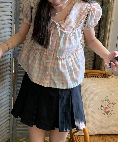 gossip!ロサンゼルス(ゴシップロサンゼルス)の「YUGA パステルチェックのフリルブラウス(シャツ/ブラウス・レディース・ピンク・L/M)」の14枚目の写真