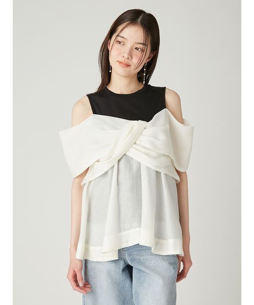FRAY I.D(フレイアイディー)の「ツイストディテールカットトップス/ウォッシャブル・接触冷感(Tシャツ/カットソー・レディース・マルチ/ミント/ホワイト・F)」の13枚目の写真