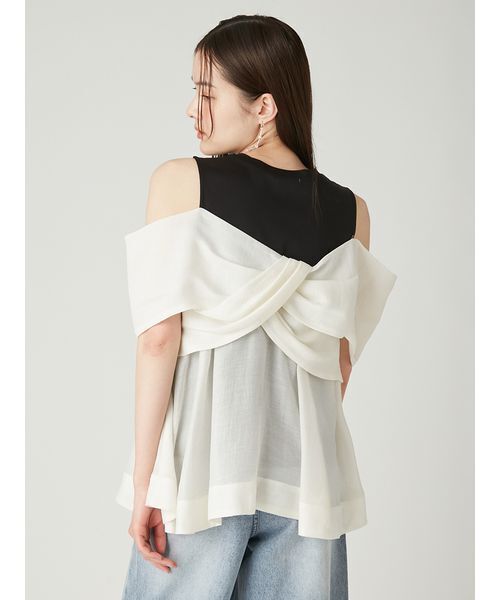 FRAY I.D(フレイアイディー)の「ツイストディテールカットトップス/ウォッシャブル・接触冷感(Tシャツ/カットソー・レディース・マルチ/ミント/ホワイト・F)」の12枚目の写真