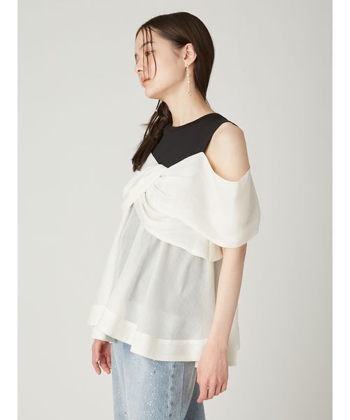 FRAY I.D(フレイアイディー)の「ツイストディテールカットトップス/ウォッシャブル・接触冷感(Tシャツ/カットソー・レディース・マルチ/ミント/ホワイト・F)」の11枚目の写真