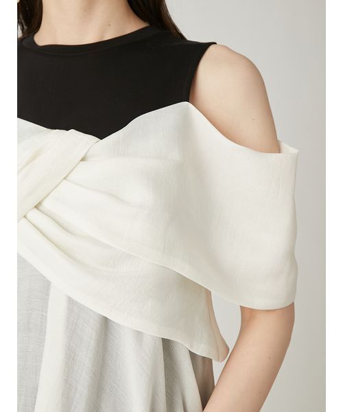 FRAY I.D(フレイアイディー)の「ツイストディテールカットトップス/ウォッシャブル・接触冷感(Tシャツ/カットソー・レディース・マルチ/ミント/ホワイト・F)」の9枚目の写真