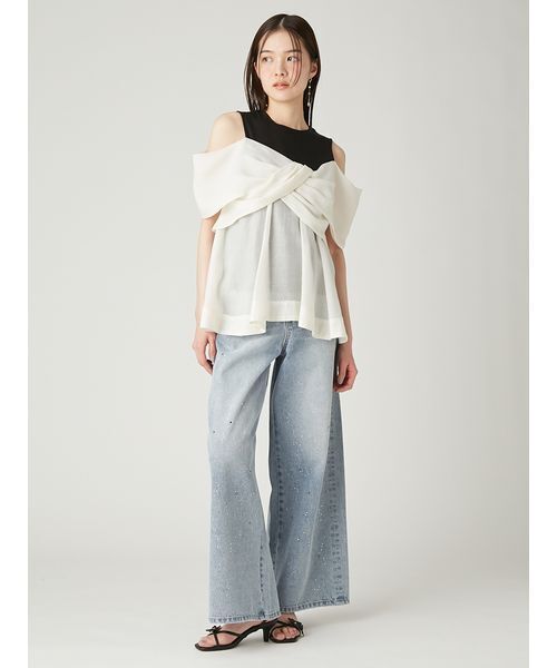FRAY I.D(フレイアイディー)の「ツイストディテールカットトップス/ウォッシャブル・接触冷感(Tシャツ/カットソー・レディース・マルチ/ミント/ホワイト・F)」の6枚目の写真