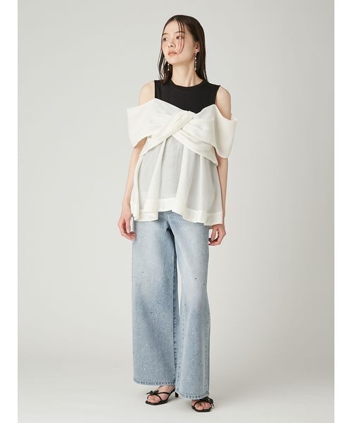 FRAY I.D(フレイアイディー)の「ツイストディテールカットトップス/ウォッシャブル・接触冷感(Tシャツ/カットソー・レディース・マルチ/ミント/ホワイト・F)」の5枚目の写真