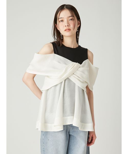 FRAY I.D(フレイアイディー)の「ツイストディテールカットトップス/ウォッシャブル・接触冷感(Tシャツ/カットソー・レディース・マルチ/ミント/ホワイト・F)」の15枚目の写真