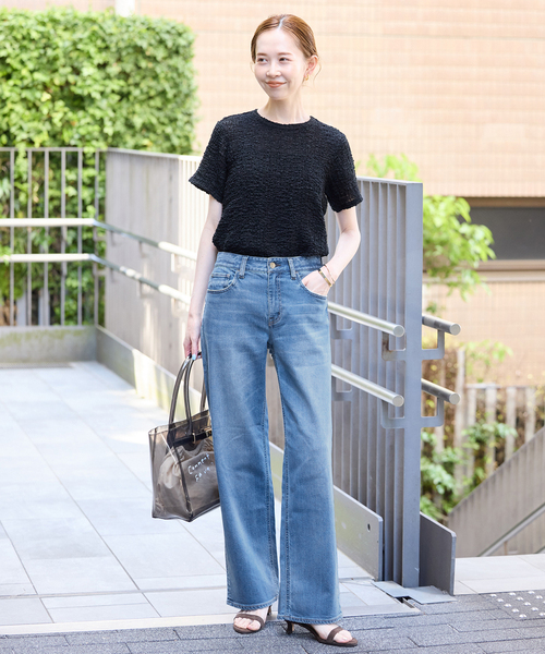 Healthy denim(ヘルシーデニム)の「Healthy Denim/ヘルシーデニム SLOBE別注 ストレートデニム donuts 【洗濯機使用可能】(デニムパンツ・レディース・スカイブルー・25cm/24cm/23cm)」の2枚目の写真