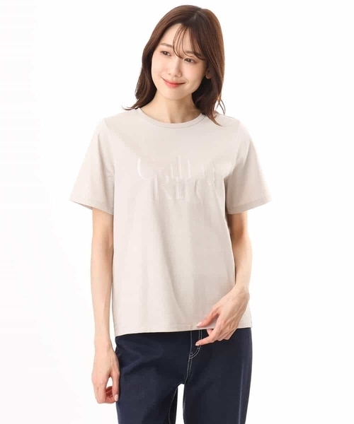 MK MICHEL KLEIN（エムケーミッシェルクラン）の「[接触冷感/洗える]コットンロゴTシャツ（Tシャツ/カットソー・レディース・ホワイト/ベージュ・38）」の21枚目の写真