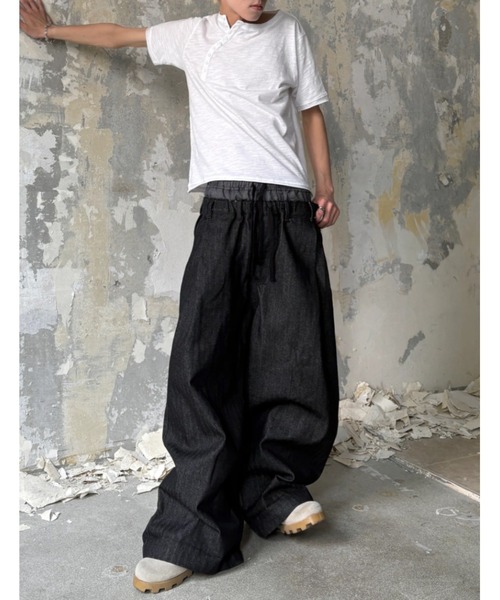 Lee fi Ne(リファイン)の「【Lee fi Ne】Herringbone Layered Baggy Jeans / 【リファイン】ヘリンボーンレイヤードバギージーンズ<着用動画あり>(デニムパンツ・メンズ・ブラック・01/02)」の13枚目の写真