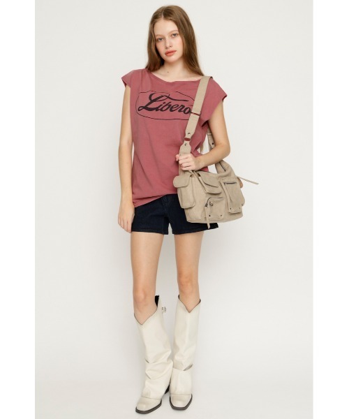 SLY(スライ)の「ONE SHOULDER LOGO TOPS ワンショルダーロゴトップス 夏服 秋服(Tシャツ/カットソー・レディース・ピンク/ブラック/ネイビー・FREE)」の22枚目の写真