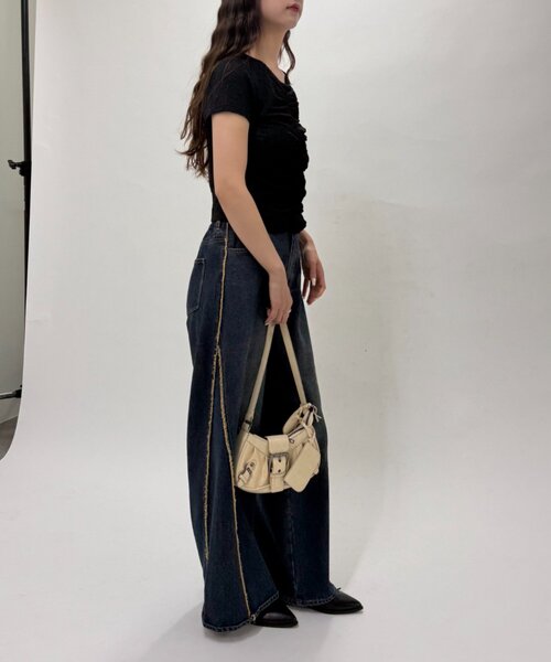w closet（ダブルクローゼット）の「なみなみジャガードレースT カーディガン　夏服（Tシャツ/カットソー・レディース・ブラック/オフホワイト/ブラウン/サックスブルー/ピンク・FREE）」の7枚目の写真
