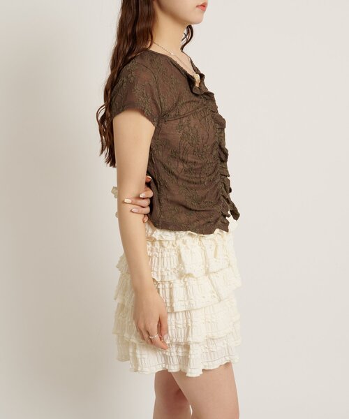 w closet（ダブルクローゼット）の「なみなみジャガードレースT カーディガン　夏服（Tシャツ/カットソー・レディース・ブラック/オフホワイト/ブラウン/サックスブルー/ピンク・FREE）」の10枚目の写真
