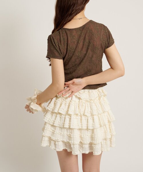 w closet（ダブルクローゼット）の「なみなみジャガードレースT カーディガン　夏服（Tシャツ/カットソー・レディース・ブラック/オフホワイト/ブラウン/サックスブルー/ピンク・FREE）」の11枚目の写真