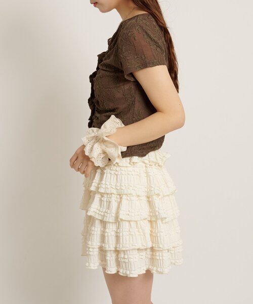 w closet（ダブルクローゼット）の「なみなみジャガードレースT カーディガン　夏服（Tシャツ/カットソー・レディース・ブラック/オフホワイト/ブラウン/サックスブルー/ピンク・FREE）」の12枚目の写真
