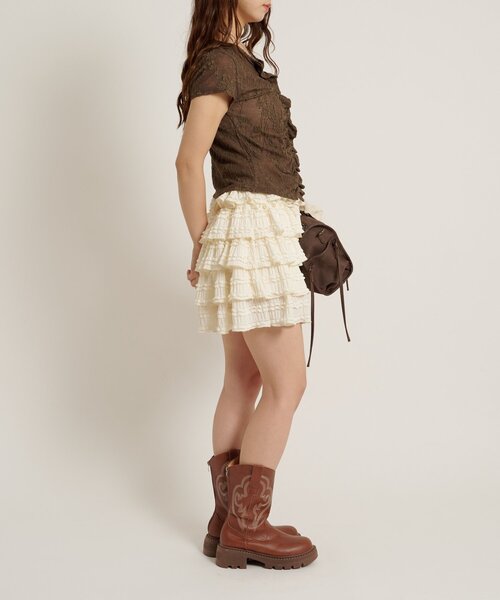 w closet(ダブルクローゼット)の「なみなみジャガードレースT カーディガン 夏服(Tシャツ/カットソー・レディース・ブラック/オフホワイト/ブラウン/サックスブルー/ピンク・FREE)」の20枚目の写真