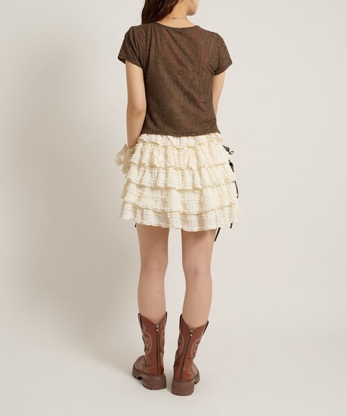 w closet(ダブルクローゼット)の「なみなみジャガードレースT カーディガン 夏服(Tシャツ/カットソー・レディース・ブラック/オフホワイト/ブラウン/サックスブルー/ピンク・FREE)」の21枚目の写真