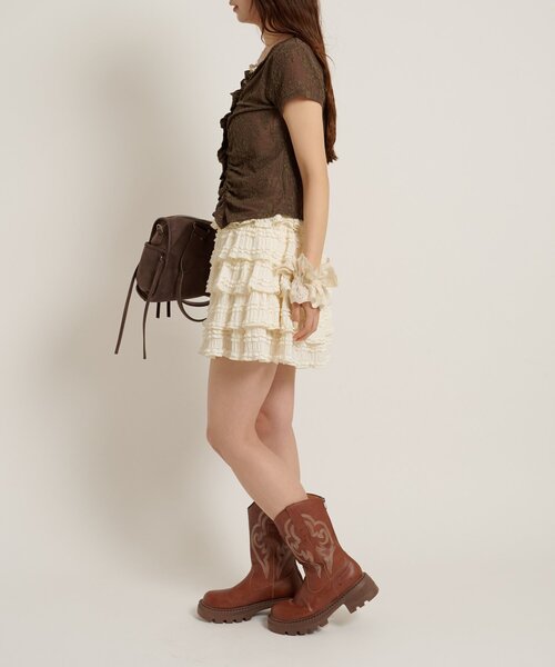 w closet(ダブルクローゼット)の「なみなみジャガードレースT カーディガン 夏服(Tシャツ/カットソー・レディース・ブラック/オフホワイト/ブラウン/サックスブルー/ピンク・FREE)」の22枚目の写真