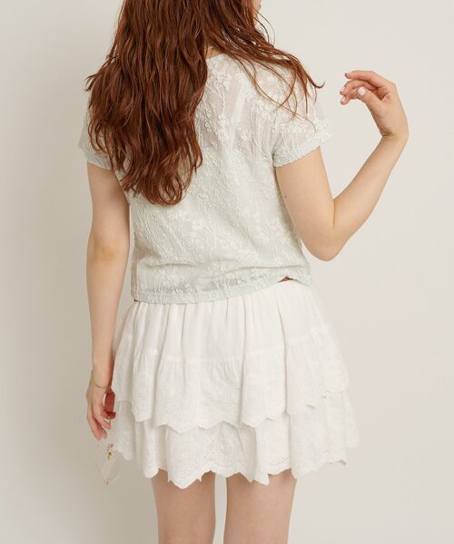 w closet（ダブルクローゼット）の「なみなみジャガードレースT カーディガン　夏服（Tシャツ/カットソー・レディース・ブラック/オフホワイト/ブラウン/サックスブルー/ピンク・FREE）」の19枚目の写真