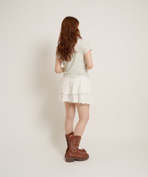 w closet(ダブルクローゼット)の「なみなみジャガードレースT カーディガン 夏服(Tシャツ/カットソー・レディース・ブラック/オフホワイト/ブラウン/サックスブルー/ピンク・FREE)」の16枚目の写真