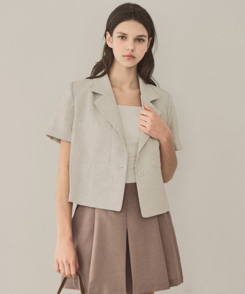 SLOWLOLLI(スローローリ)の「Double pocket linen blend jacket_3 Colors(テーラードジャケット・レディース・Beige/ブラック/アイボリー・FREE)」の6枚目の写真