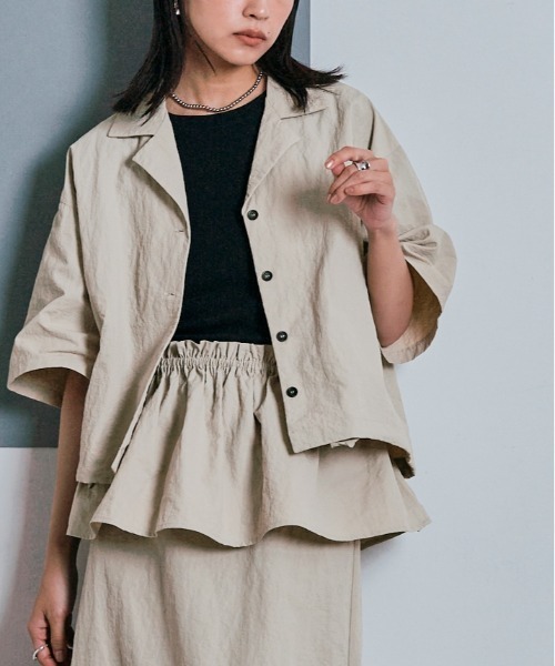 W:Huku(フーク)の「撥水 サファリ シャツ ジャケット(シャツ/ブラウス・レディース・ベージュ系その他/ブラック/グレー・M/L)」の3枚目の写真