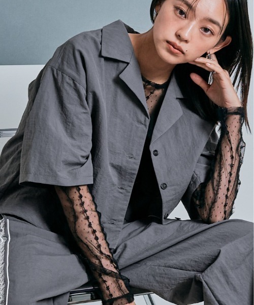 W:Huku(フーク)の「撥水 サファリ シャツ ジャケット(シャツ/ブラウス・レディース・ベージュ系その他/ブラック/グレー・M/L)」の2枚目の写真
