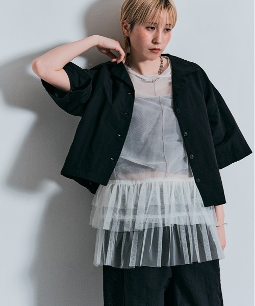 W:Huku(フーク)の「撥水 サファリ シャツ ジャケット(シャツ/ブラウス・レディース・ベージュ系その他/ブラック/グレー・M/L)」の12枚目の写真
