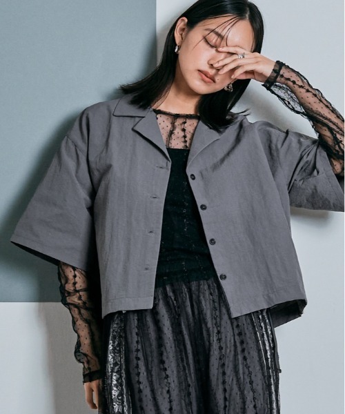 W:Huku(フーク)の「撥水 サファリ シャツ ジャケット(シャツ/ブラウス・レディース・ベージュ系その他/ブラック/グレー・M/L)」の4枚目の写真