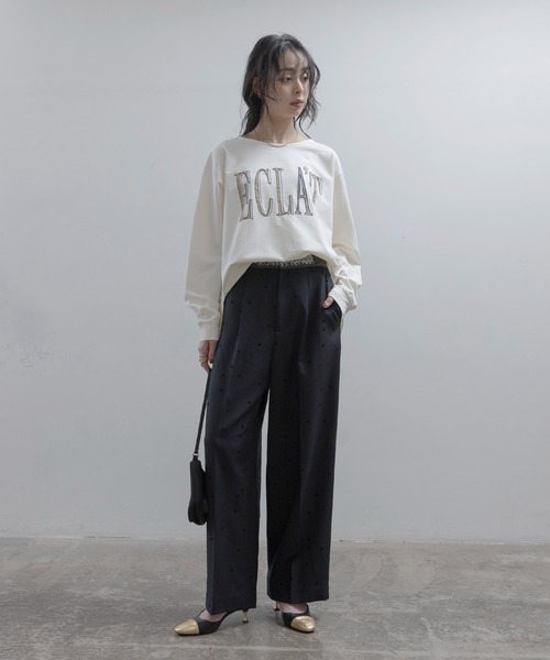 Eimee Law(エイミーロウ)の「ドットフロッキー センタープレスパンツ(スラックス・レディース・ベージュ/ブラック/カーキ・MEDIUM)」の12枚目の写真
