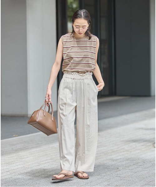JOURNAL STANDARD(ジャーナルスタンダード)の「《追加3》汗ジミ防止天竺ボーダーノースリーブ(Tシャツ/カットソー・レディース・グリーン/ベージュ/ブラック/ウッド・FREE)」の7枚目の写真