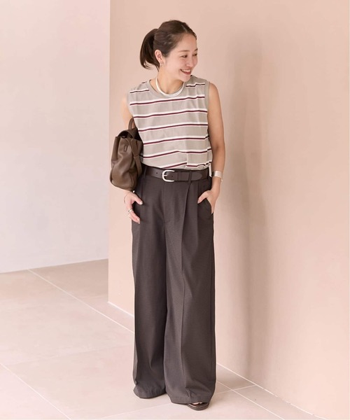 JOURNAL STANDARD(ジャーナルスタンダード)の「《追加3》汗ジミ防止天竺ボーダーノースリーブ(Tシャツ/カットソー・レディース・グリーン/ベージュ/ブラック/ウッド・FREE)」の8枚目の写真