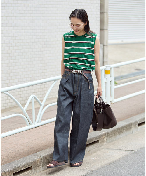 JOURNAL STANDARD(ジャーナルスタンダード)の「《追加3》汗ジミ防止天竺ボーダーノースリーブ(Tシャツ/カットソー・レディース・グリーン/ベージュ/ブラック/ウッド・FREE)」の9枚目の写真