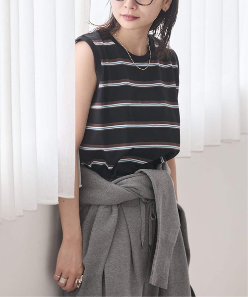 JOURNAL STANDARD(ジャーナルスタンダード)の「《追加3》汗ジミ防止天竺ボーダーノースリーブ(Tシャツ/カットソー・レディース・グリーン/ベージュ/ブラック/ウッド・FREE)」の12枚目の写真