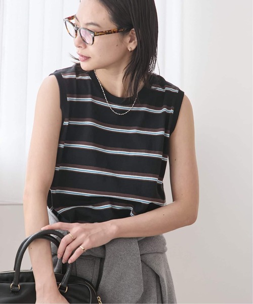 JOURNAL STANDARD(ジャーナルスタンダード)の「《追加3》汗ジミ防止天竺ボーダーノースリーブ(Tシャツ/カットソー・レディース・グリーン/ベージュ/ブラック/ウッド・FREE)」の13枚目の写真