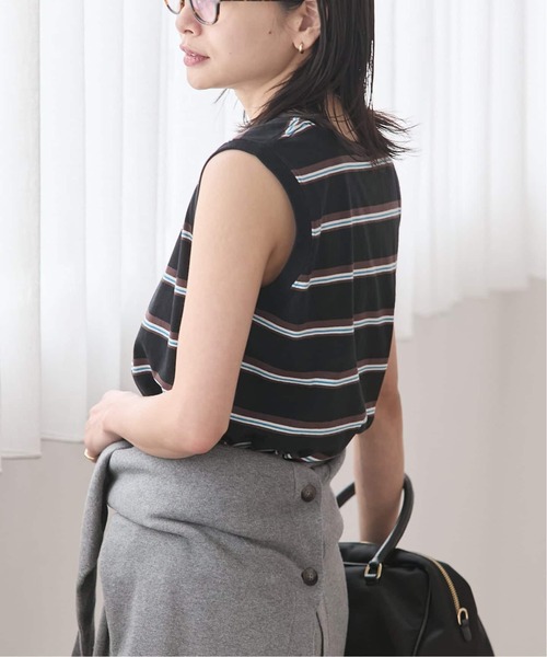 JOURNAL STANDARD(ジャーナルスタンダード)の「《追加3》汗ジミ防止天竺ボーダーノースリーブ(Tシャツ/カットソー・レディース・グリーン/ベージュ/ブラック/ウッド・FREE)」の14枚目の写真
