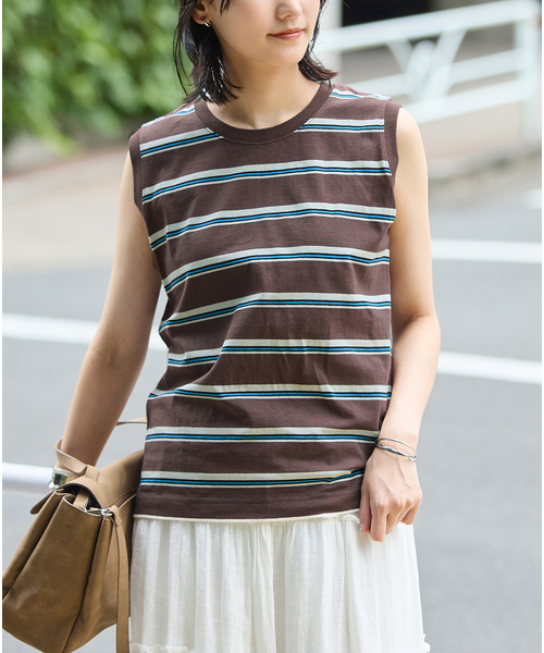 JOURNAL STANDARD(ジャーナルスタンダード)の「《追加3》汗ジミ防止天竺ボーダーノースリーブ(Tシャツ/カットソー・レディース・グリーン/ベージュ/ブラック/ウッド・FREE)」の18枚目の写真