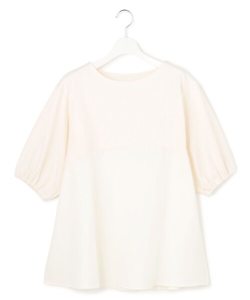 J.PRESS YORK STREET(ジェイプレスヨークストリート)の「【WOMEN】ファブリックヘムプルオーバー(Tシャツ/カットソー・レディース・ホワイト系/ネイビー系/サックスブルー系/ブラウン系・F)」の1枚目の写真