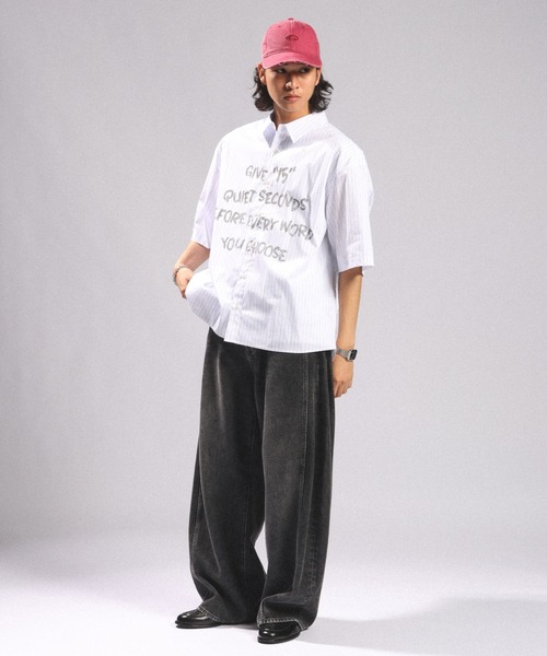 RAGEBLUE（レイジブルー）の「LETTERED LOGO STRIPE LOOSE SHIRTS/レタードロゴストライプルーズシャツ（シャツ/ブラウス・メンズ・その他5/ライトブルー・LARGE/MEDIUM）」の4枚目の写真