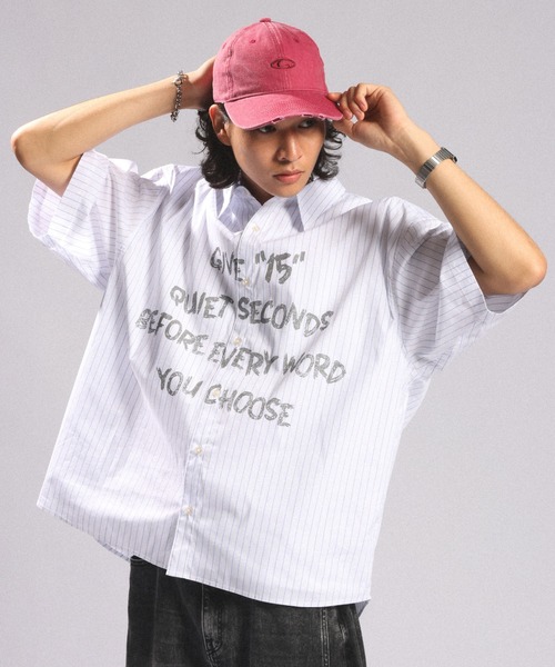 RAGEBLUE（レイジブルー）の「LETTERED LOGO STRIPE LOOSE SHIRTS/レタードロゴストライプルーズシャツ（シャツ/ブラウス・メンズ・その他5/ライトブルー・LARGE/MEDIUM）」の7枚目の写真