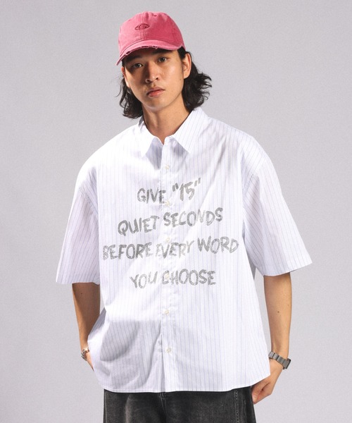 RAGEBLUE（レイジブルー）の「LETTERED LOGO STRIPE LOOSE SHIRTS/レタードロゴストライプルーズシャツ（シャツ/ブラウス・メンズ・その他5/ライトブルー・LARGE/MEDIUM）」の6枚目の写真
