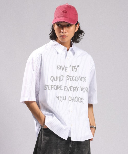 RAGEBLUE（レイジブルー）の「LETTERED LOGO STRIPE LOOSE SHIRTS/レタードロゴストライプルーズシャツ（シャツ/ブラウス・メンズ・その他5/ライトブルー・LARGE/MEDIUM）」の8枚目の写真