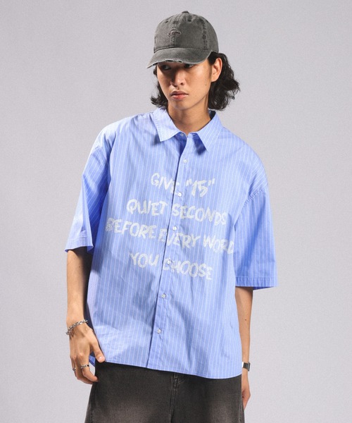 RAGEBLUE（レイジブルー）の「LETTERED LOGO STRIPE LOOSE SHIRTS/レタードロゴストライプルーズシャツ（シャツ/ブラウス・メンズ・その他5/ライトブルー・LARGE/MEDIUM）」の12枚目の写真