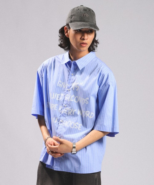 RAGEBLUE（レイジブルー）の「LETTERED LOGO STRIPE LOOSE SHIRTS/レタードロゴストライプルーズシャツ（シャツ/ブラウス・メンズ・その他5/ライトブルー・LARGE/MEDIUM）」の14枚目の写真