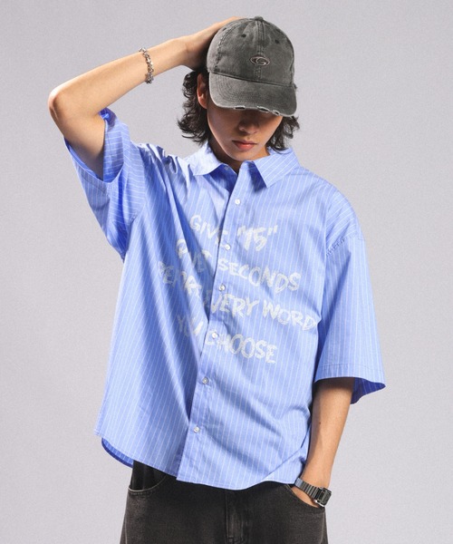RAGEBLUE（レイジブルー）の「LETTERED LOGO STRIPE LOOSE SHIRTS/レタードロゴストライプルーズシャツ（シャツ/ブラウス・メンズ・その他5/ライトブルー・LARGE/MEDIUM）」の13枚目の写真